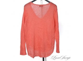ADORABLE AND LIKE NEW WOODEN SHIPS MOHAIR BLEND CORAL LOOSE KNIT BOATNECK SPLIT SIDE SWEATER S/M