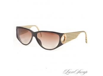 WHOA! VINTAGE AUTHENTIC CHRISTIAN DIOR MADE IN GERMANY GOLD HOUNDSTOOTH ARM OVAL COIN SUNGLASSES
