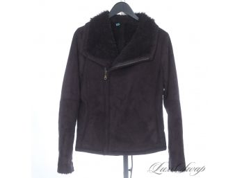 EVERYONE IS GOING TO WANT TO HUG YOU : VELVET CHOCOLATE BROWN ULTRASUEDE FAUX SHEARLING LINED COAT L