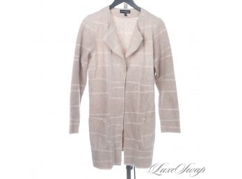 BEAUTIFUL CONRAD C COLLECTION WHEAT DOUBLE FACED SHAGGY SINGLE BUTTON STRIPED CARDIGAN JACKET M