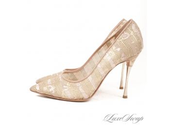 MEGA EXPENSIVE AND LIKE NEW NICHOLAS KIRKWOOD GOLD WASHED PINK AND NUDE MESH LACE STILETTO SHOES 36.5