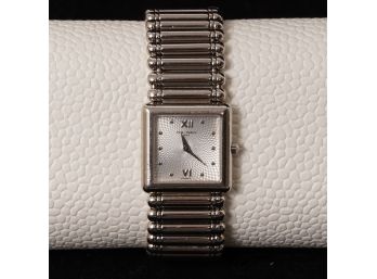 SLEEK AND ELEGANT : MICHEL HERBELIN MADE IN FRANCE LADIES SILVER STEEL SQUARE FACE WATCH WITH TROLLEY LINKS