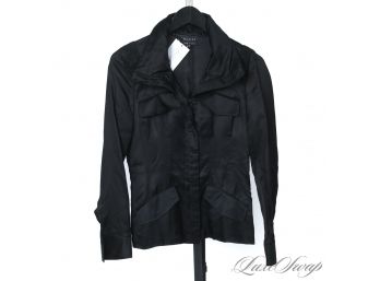 AUTHENTIC AND EXTREMELY EXPENSIVE GUCCI MADE IN ITALY BLACK SLINKY DRAPED RUCHED COLLAR JACKET 40
