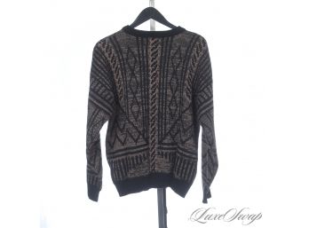 THAT PARKER LEWIS CANT LOSE VIBE : VINTAGE 1990S ATLANTIC TRADERS BROWN AND BLACK MARLED GEOMETRIC SWEATER XL