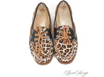 LIKE NEW WITHOUT BOX SPERRY TOP SIDER CHEETAH PRINT PONYSKIN FUR AND PATENT BOAT SHOES 8.5