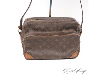 VINTAGE LV MONOGRAM COATED CANVAS CROSSBODY CAMERA SIDE BAG WITH LEATHER TRIMS