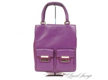 WHAT A COLOR! AUTHENTIC ZAC POSEN Z-SPOKE GRAPE NAPPA LEATHER TOTE BACK WITH AMETHYST SUEDE INSETS