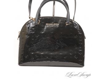 BRAND NEW WITHOUT TAGS AUTHENTIC MICHAEL KORS BLACK PATENT LEATHER ALMA BAG WITH EMBOSSED MONOGRAMS