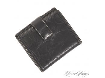 AUTHENTIC COACH BLACK LEATHER LARGE SCALE EMBOSSED MONOGRAM DOUBLE SIDED WALLET