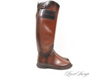 AUTHENTIC AND FREAKING AWESOME BURBERRY BOURBON BURNISHED RUBBERIZED EQUESTRIAN RAIN BOOTS WITH PLAQUE 37