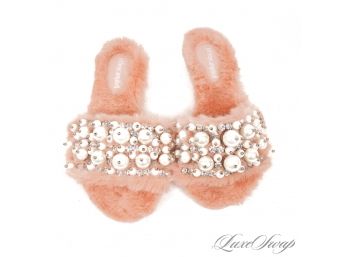 SO FREAKING CUTE : BRAND NEW WITHOUT BOX JEFFREY CAMPBELL PINK FAUX FUR PEARL AND DIAMOND FLAT SLIDES 8
