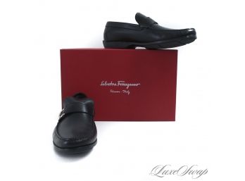THE ONE EVERYONE WANTS : BRAND NEW BOXED SALVATORE FERRAGAMO MENS BLACK LEATHER GANCINI BUCKLE LOAFERS 10.5 EE