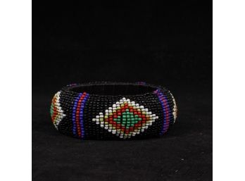 LIKE NEW TRADITIONAL AFRICAN BLACK GROUND DIAMOND BEADED TRADITIONAL CUFF BRACELET