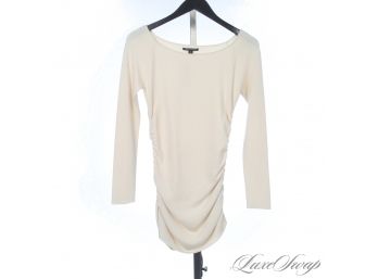 SO GORGEOUS AND SO SOFT : MANRICO CASHMERE 100 CASHMERE IVORY RUCHED SIDE BOATNECK SWEATER ITALY M