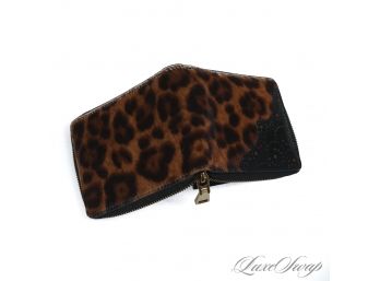 BRAND NEW WITHOUT TAGS AUTHENTIC VERSACE MADE IN ITALY BROWN CHEETAH PRINT PONYSKIN AND LEATHER ZIP WALLET