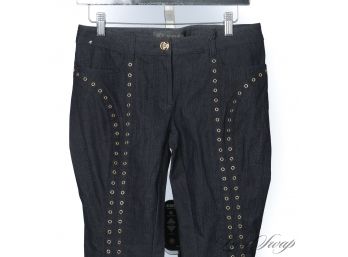 BRAND NEW WITH TAGS $700 AUTHENTIC VERSACE MADE IN ITALY INDIGO STRETCH DENIM PANTS WITH GOLD GROMMETS 28