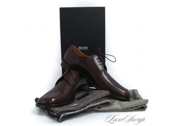 BRAND NEW IN BOX HUGO BOSS MADE IN ITALY 'SATURN' ESPRESSO BROWN LEATHER MENS SHOES 9.5