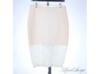 SO GORGEOUS AND SO EXPENSIVE : MANRICO CASHMERE SILK BLEND IVORY LACE HEM UNLINED KNIT SKIRT M