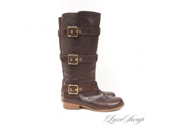 AUTHENTIC AND AWESOME COACH TUMBLED BROWN LEATHER TRIPLE STRAP BUCKLE TALL BOOTS 8