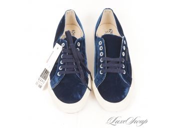 BRAND NEW WITH TAGS SUPERGA X THE MAN REPELLER INKY PETROL BLUE CRUSHED VELVET LOWTOP SNEAKERS 41.5