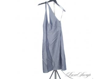 LIKE NEW WITHOUT TAGS MICHAEL KORS MADE IN ITALY CHAMBRAY DENIM BLUE 100 SILK HALTER DRESS 2