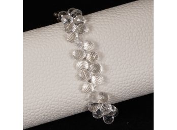 GORGEOUS ANONYMOUS CUT CRYSTAL ROUND BALL DOUBLE STRAND BRACELET WITH BEADED ANTIQUED SILVER CLASP