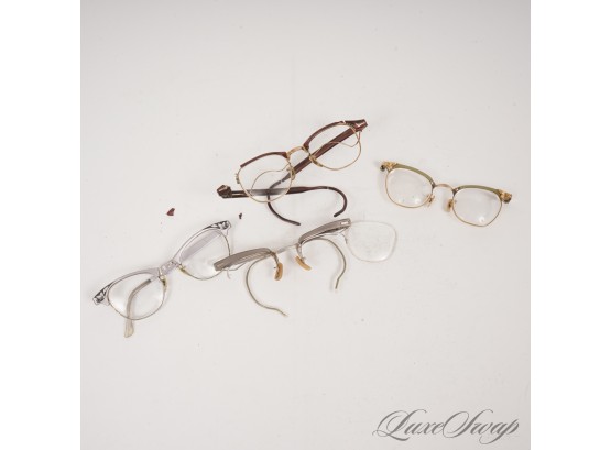 LOT OF 4 VINTAGE 1950S 1960S ORIGINAL BAUSCH & LOMB AND OTHER MIXED ALUMINUM AND METAL EYEGLASS FRAMES