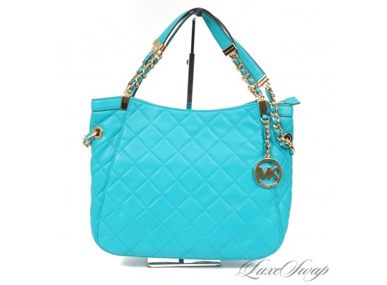 SPRING COLORS! BRAND NEW WITHOUT TAGS MICHAEL KORS TURQUOISE NAPPA LEATHER QUILTED CHAIN BAG