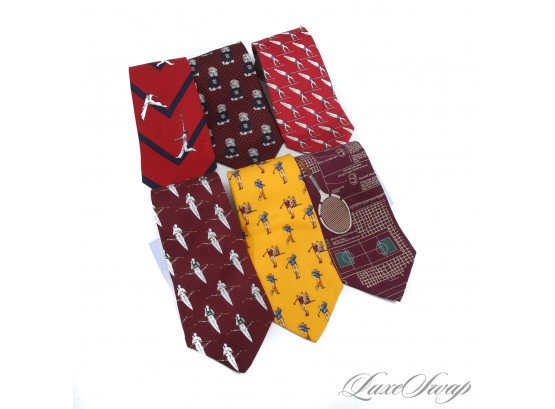 LOT OF 6 VINTAGE POLO RALPH LAUREN MENS PURE SILK SPORTS THEMED SILK TIES DOGS IN SWEATERS!