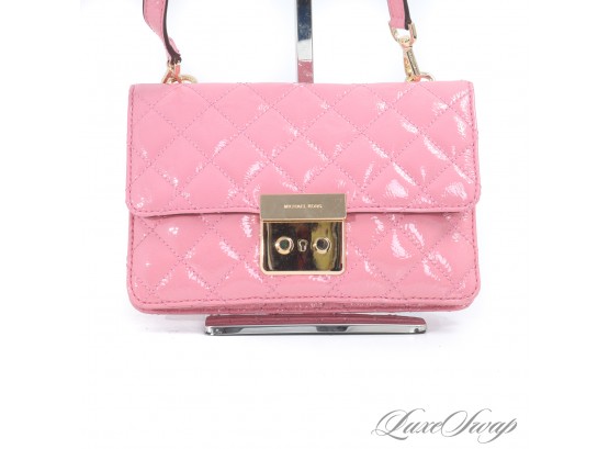 PERFECT FOR SPRING! BRAND NEW WITHOUT TAGS MICHAEL KORS PINK CRINKLED PATENT FLAP BAG WITH STRAP
