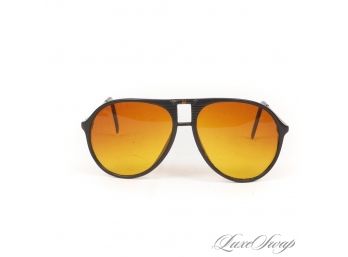 THOSE BOOGIE NIGHTS VIBES : AUTHENTIC VINTAGE 1980S 'AMBERVISION' BLACK MATTE AVIATOR SUNGLASSES