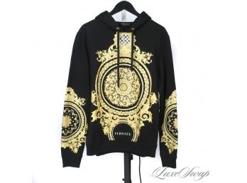 THE STAR OF THE SHOW! AUTHENTIC NWT $800 VERSACE MADE IN ITALY BLACK GOLD BAROCCO MEDUSA WOMENS HOODIE L