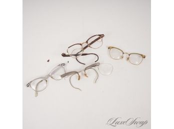 LOT OF 4 VINTAGE 1950S 1960S ORIGINAL BAUSCH & LOMB AND OTHER MIXED ALUMINUM AND METAL EYEGLASS FRAMES