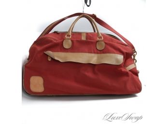 $1000 TRAMONTANO NAPOLI MADE IN ITALY SUNBLEACHED RED CANVAS AND FULL (!!) VACHETTA LEATHER LINING LARGE BAG