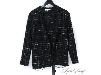 CURRENT AND SUPER CUTE IRO OF JAPAN 'ESPO' BLACK FANTASY TWEED BOUCLE UNSTRUCTURED BLAZER JACKET 34