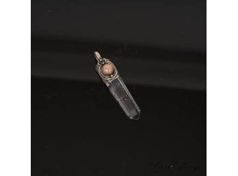ONE .925 STERLING SILVER AND QUARTZ DAGGER PENDANT WITH PINK MOTTLED CABOCHON STONE