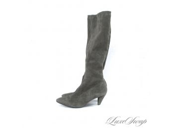 YOULL BE NOTICED : ROBERT CLERGERIE MADE IN FRANCE SMOKE GREY CHEVRE SUEDE STRETCH BOOTS 8.5