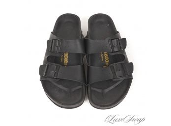 LIKE NEW AND CURRENT BIRKENSTOCK MADE IN GERMANY BLACK LEATHER 'ARIZONA' DOUBLE STRAP SANDALS 42
