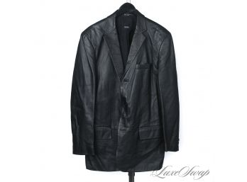LIKE BUTTER : WELL, IT BETTER BE FOR $2,000 RETAIL PRICE! HUGO BOSS MENS BLACK NAPPA LEATHER BLAZER JACKET 42