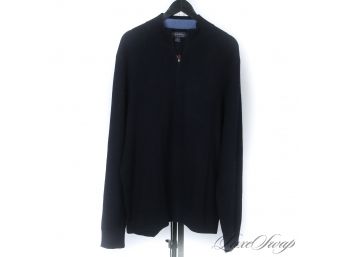 ESSENTIALS : BROOKS BROTHERS NAVY BLUE BUBBLE KNITTED MERINO WOOL 1/2 ZIP ROADSTER SWEATER XL