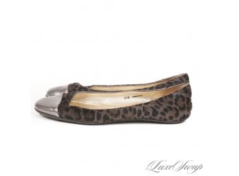 YOURE GOING TO WEAR THESE EVERY DAY : AUTHENTIC JIMMY CHOO LEOPARD PRINT PONYSKIN CAPTOE BALLET FLATS 39.5