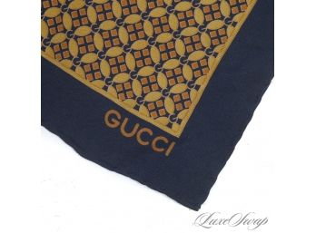 VERY HARD TO COME BY GUYS : VINTAGE 1980S GUCCI HAND ROLLED SILK BLUE G MONOGRAM LINK SMALL SCARF POCHETTE