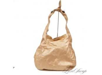 RUNWAY! BRAND NEW WITHOUT TAGS MICHAEL KORS $795 GOLD LAME HUGE XL UNLINED LEATHER FEEDER BAG