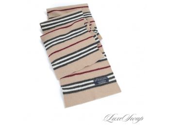 THE ONE EVERYONE WANTS! AUTHENTIC BURBERRY MADE IN ENGLAND TAN NOVA STRIPE KNITTED SCARF