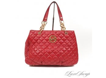 SPRING COLORS! BRAND NEW WITHOUT TAGS MICHAEL KORS RUBY RED DIAMOND QUILTED NAPPA LEATHER CHAIN BAG