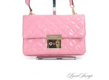 PERFECT FOR SPRING! BRAND NEW WITHOUT TAGS MICHAEL KORS PINK CRINKLED PATENT FLAP BAG WITH STRAP