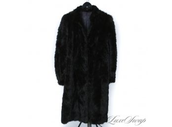 OVER THE TOP ALEXIS CARRINGTON ALL THE WAY : VINTAGE 80S 90S BLACK BROWN SLICED MINK FUR FULL LENGTH COAT