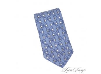 AUTHENTIC MCM MADE ITALY LAKE BLUE MENS SILK TIE WITH GEOMETRIC SWIRLS