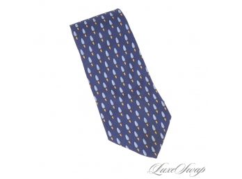 LIKE NEW LOEWE MADRID MADE IN ITALY MENS SILK TIE IN SAPPHIRE BLUE WITH POTTED TOPIARY PLANTS!