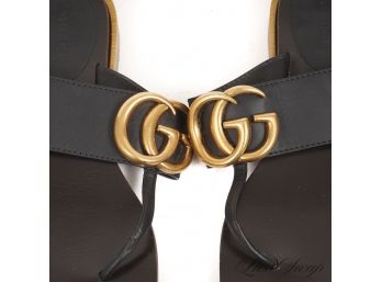 OH BABY : $600 GUCCI MADE IN ITALY 'LIFFORD' MARMONT GG HEAVY BRASS MONOGRAM THONG SANDALS 38